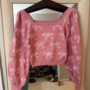 Pink Bow Patterned Sweater